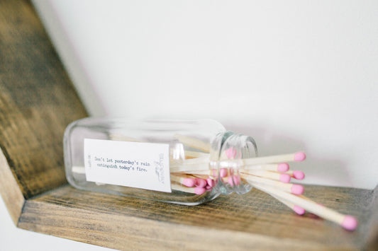 Bubblegum Pink Tip Long Stick Matches in Apothecary Glass Bottle Home Decor Wedding Favour Pink Accessories Lifestyle Eco-friendly Gifts