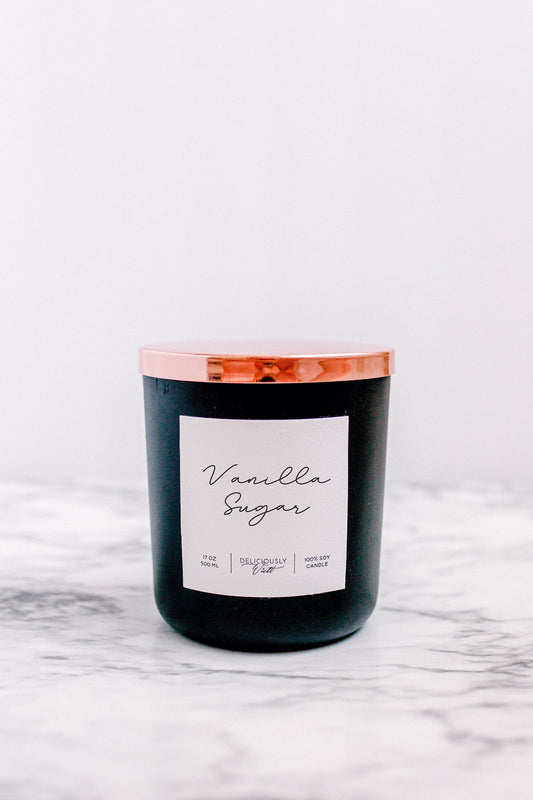 VANILLA SUGAR - 17oz Matte Black Soy Candle - Double Cotton Wick | Fragrant Candle | Modern | Luxury Home | Minimalist Decor