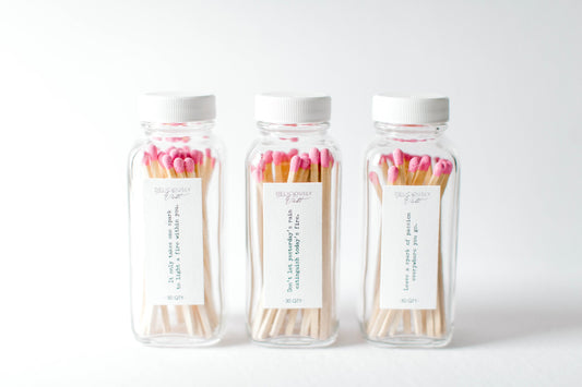 Bubblegum Pink Tip Long Matches - 3 Pack in Apothecary Glass Bottle Eco-friendly Sustainable Gift Idea, Home Decor, Wedding Favour Idea