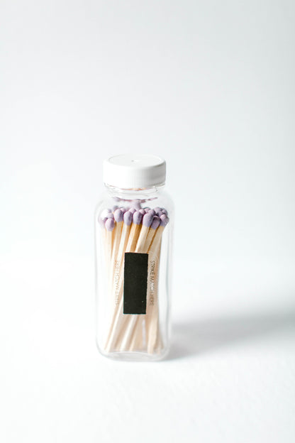 Long Stick Matches Glass Bottle - LILAC-GREY Tip - Matchsticks | Wedding Gift | Home Decor | Candle Matches