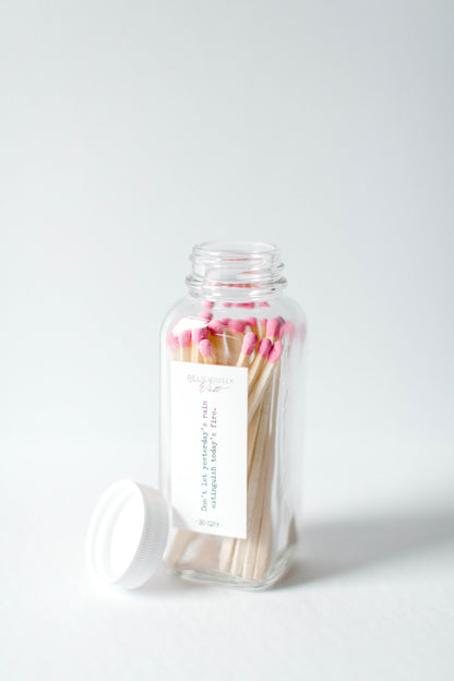 Long Stick Matches Glass Bottle - BUBBLEGUM PINK TIP | Home Décor | Wedding Favors | Matchstick | Candle Accessory