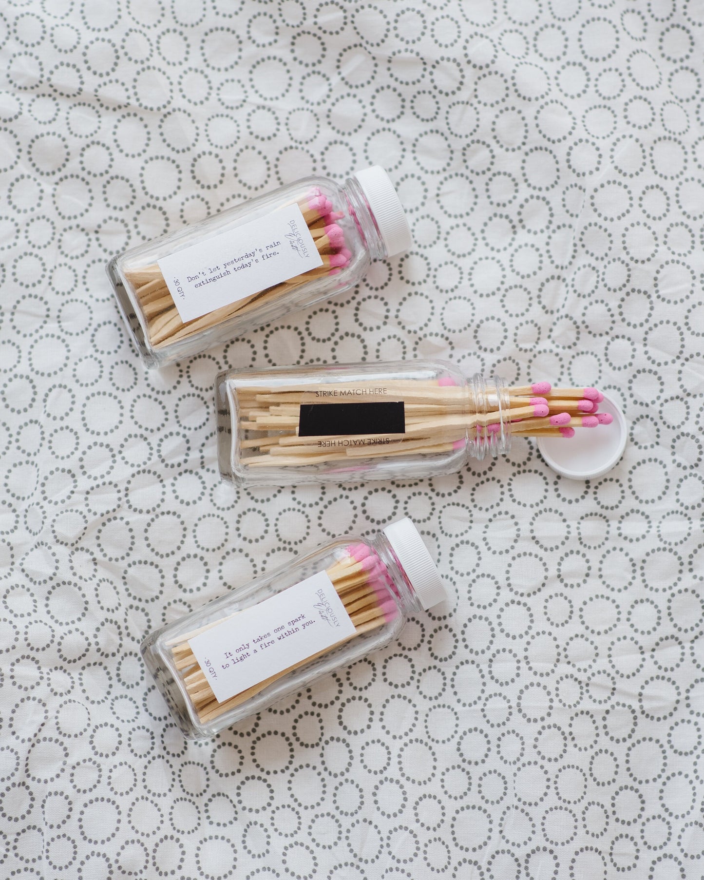 BUBBLEGUM PINK Tip - 3 PACK Long Stick Matches Glass Bottle | Apothecary | Matchsticks | Home Decoration | Weddings | Wholesale Matches