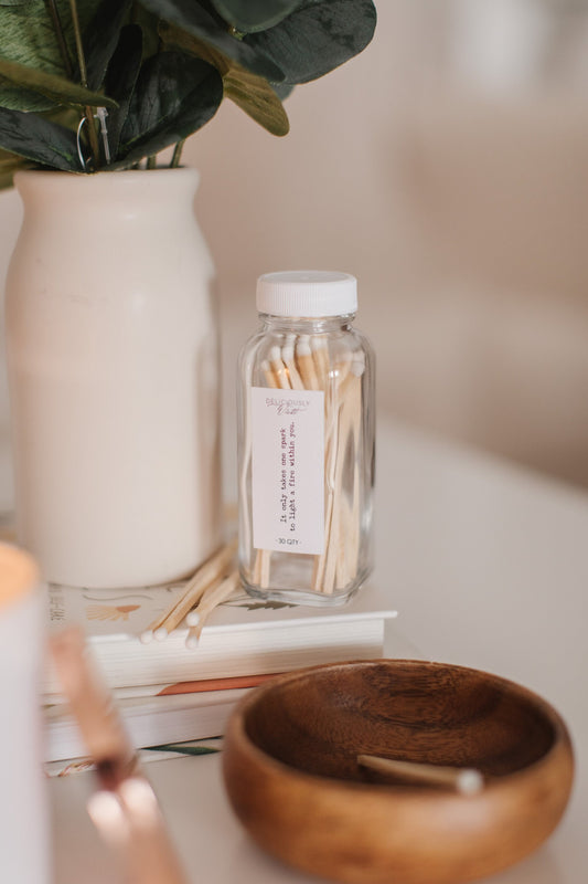 Long Stick Matches Glass Bottle - WHITE TIP -  Apothecary | Matchsticks | Home Decoration | Wedding