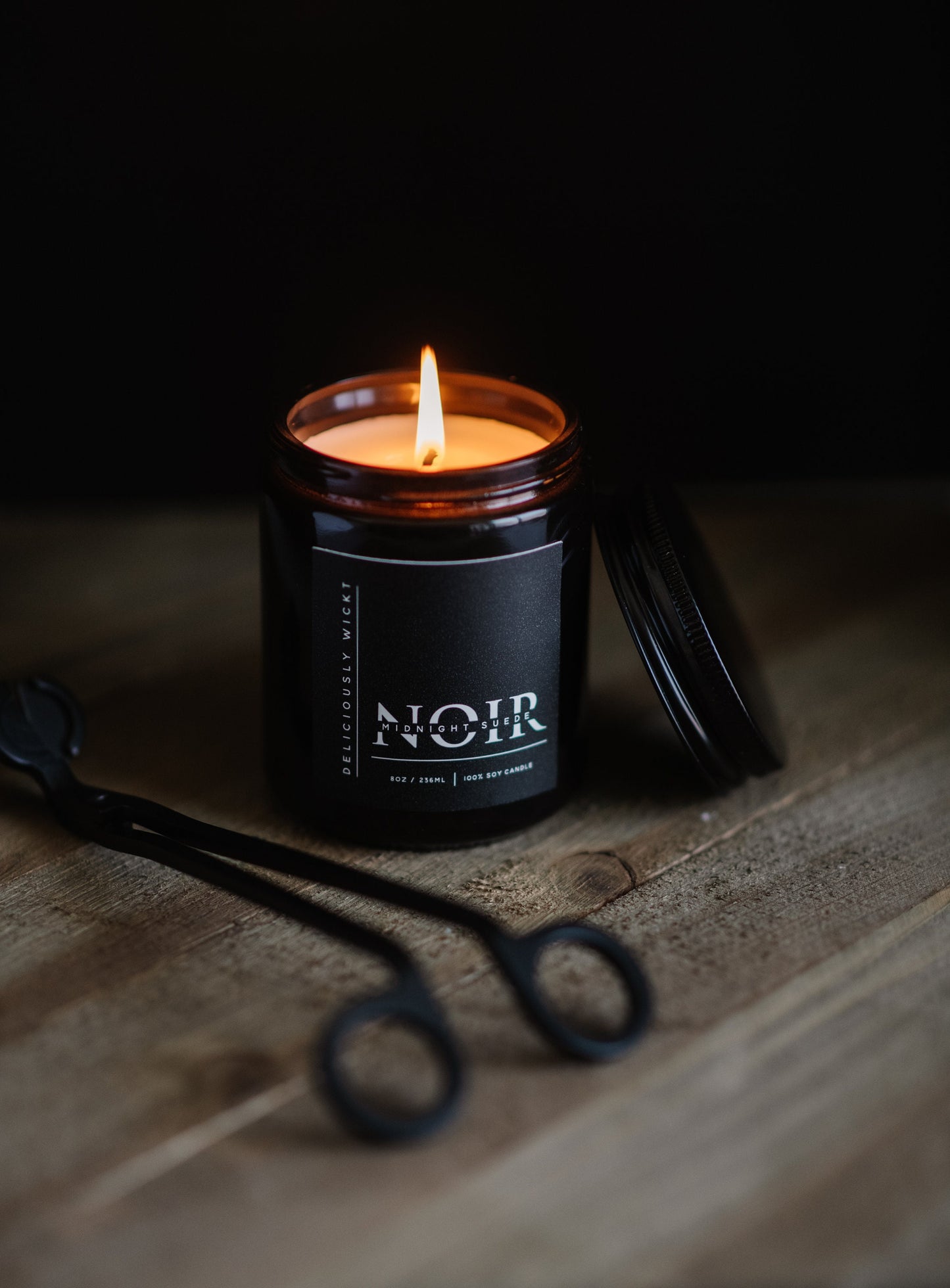 NOIR Midnight Suede 8oz Soy Candle in Glossy Black Masculine Candle Husband Gift Father’s Day Gift Idea Manly Candle Scent Handmade Gift