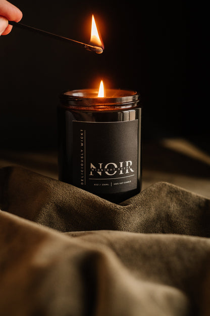 NOIR Midnight Suede 8oz Soy Candle in Glossy Black Masculine Candle Husband Gift Father’s Day Gift Idea Manly Candle Scent Handmade Gift