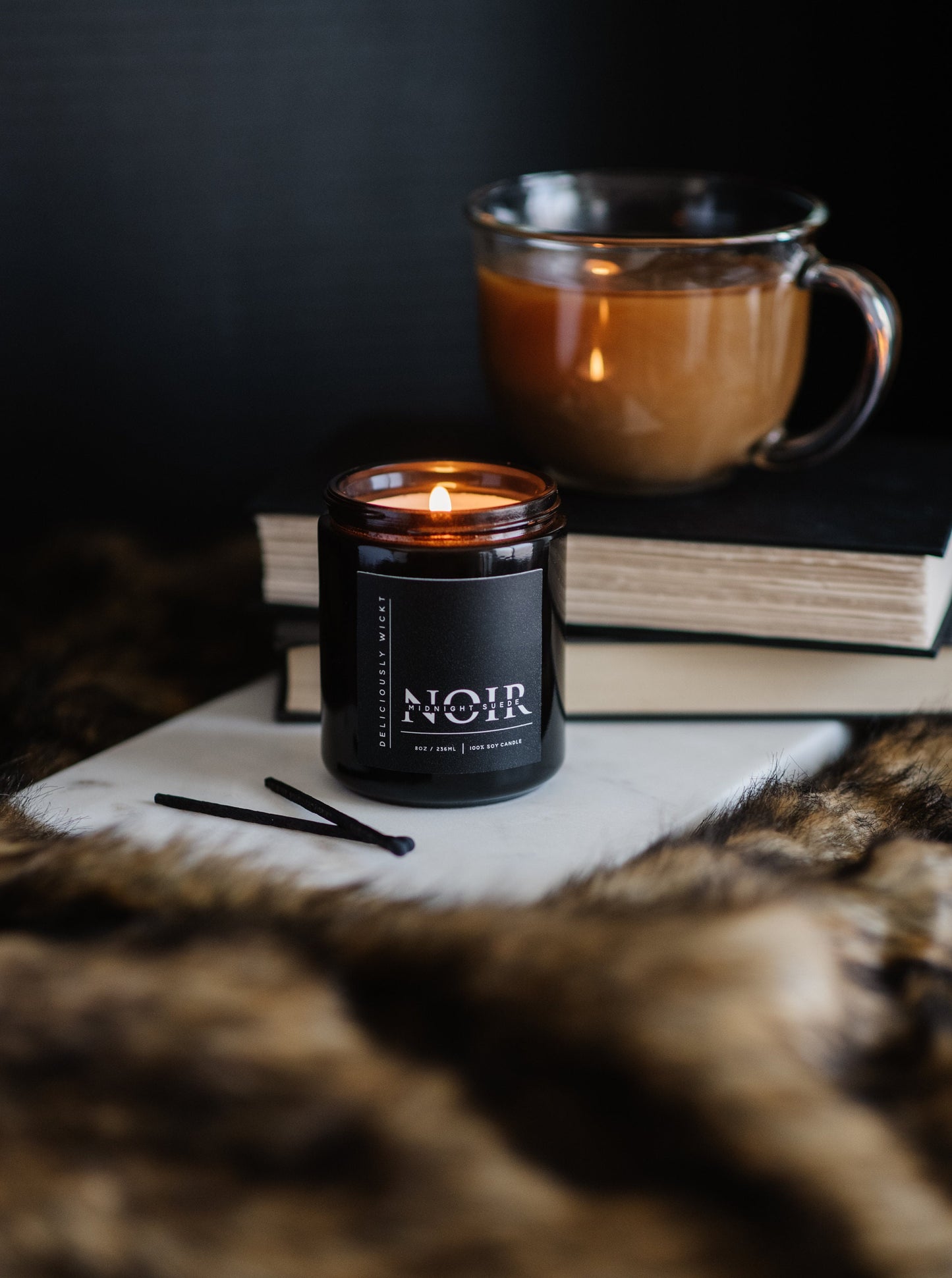 NOIR Midnight Suede 8oz Soy Candle in Glossy Black Masculine Candle Husband Gift Father’s Day Gift Idea Manly Candle Scent Handmade Gift