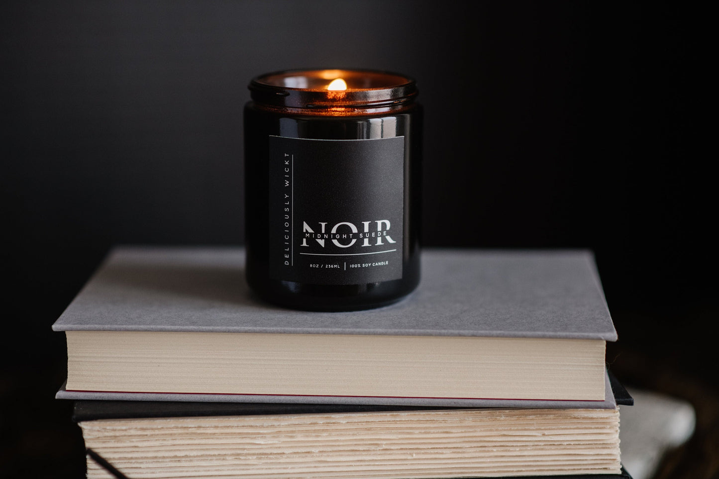 NOIR Midnight Suede 8oz Soy Candle in Glossy Black Masculine Candle Husband Gift Father’s Day Gift Idea Manly Candle Scent Handmade Gift