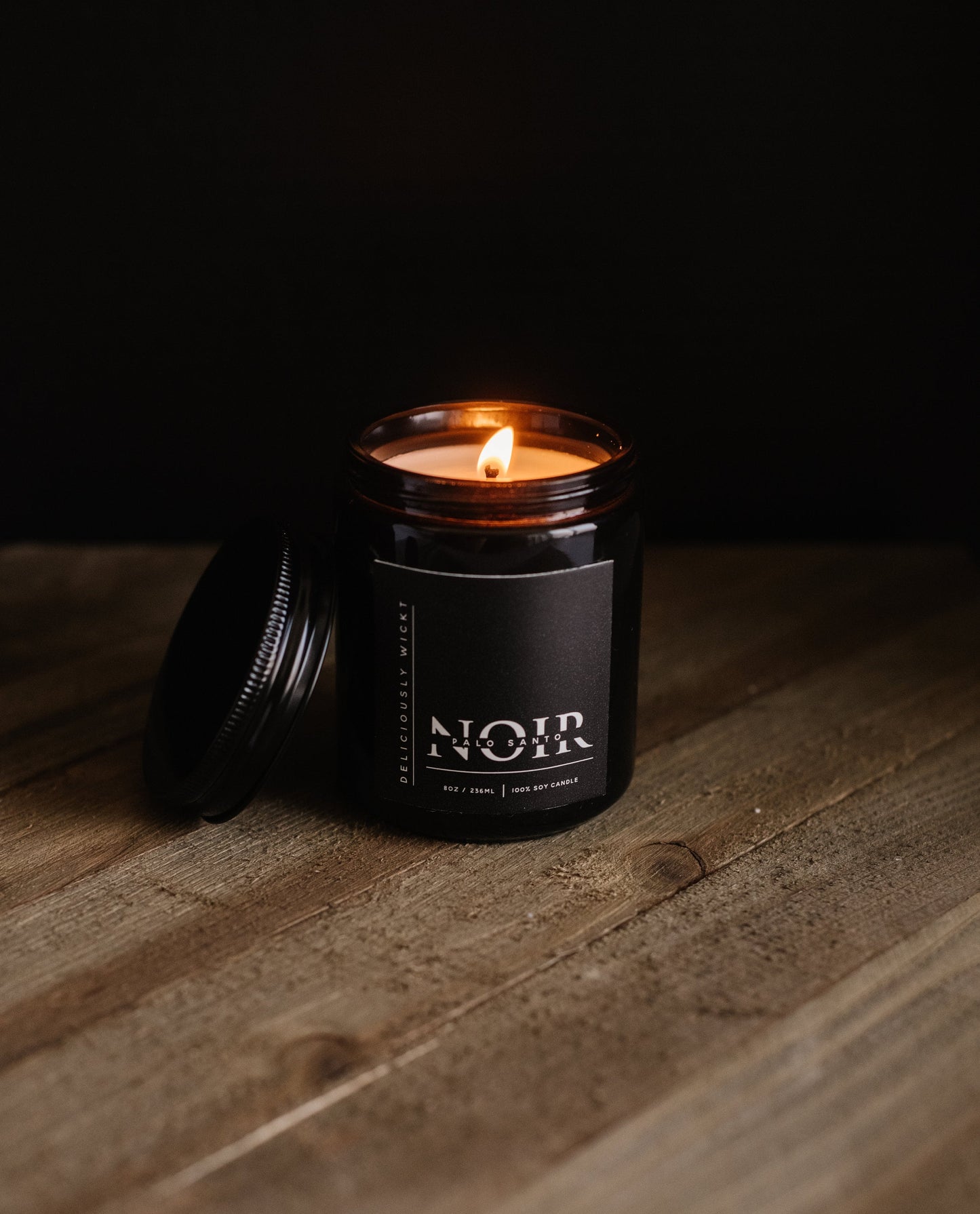 NOIR Palo Santo Scented 8oz Soy Candle in Glossy Black Masculine Candle Husband Gift Father’s Day Gift Idea Manly Candle Scent Handmade