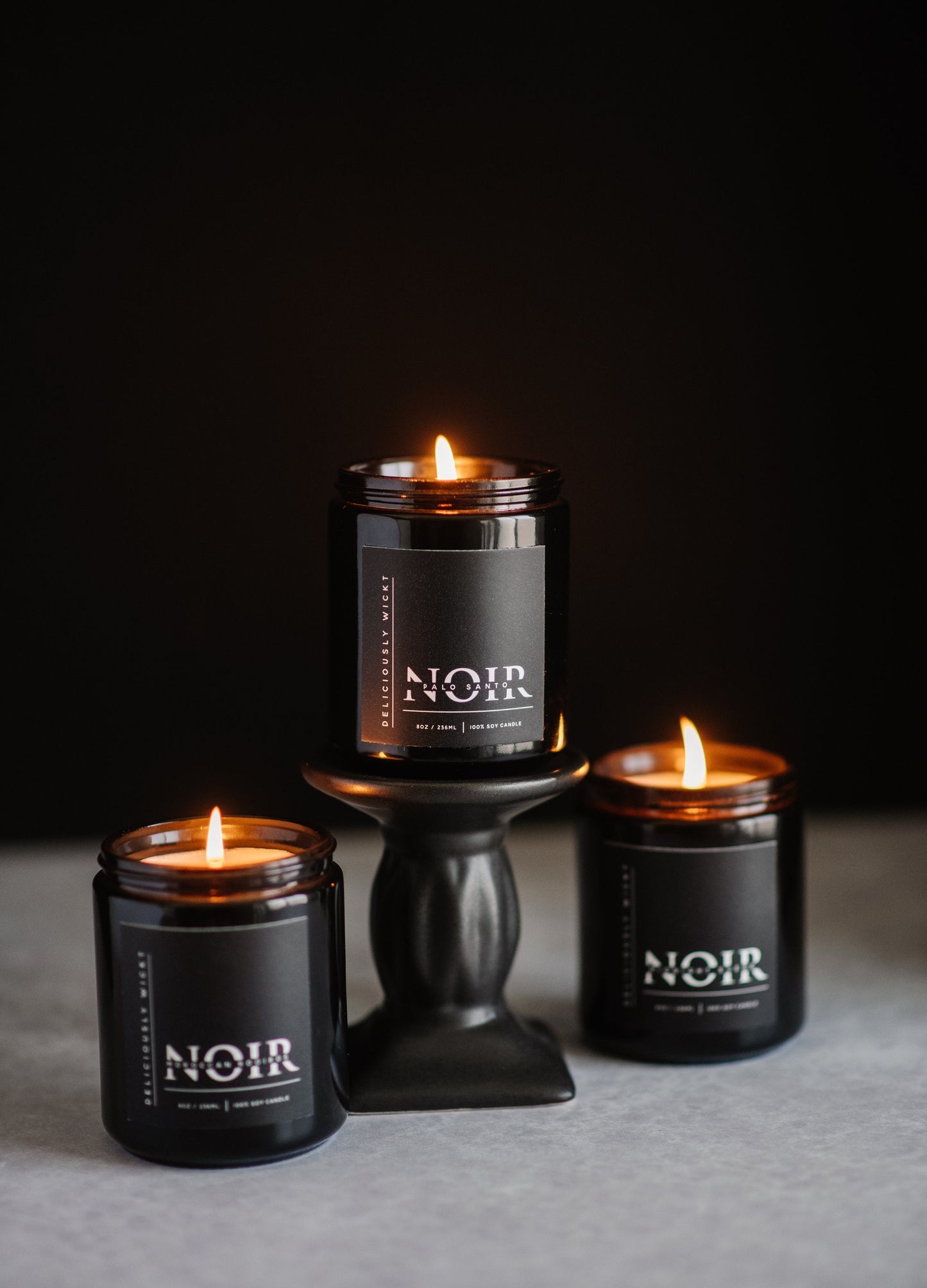 NOIR TRIO - 3x 8oz Scented Soy Candles Modern Decor Musky Candle Monochrome Style Vegan Candle Manly Candle Father's Day Gift Idea For Dad