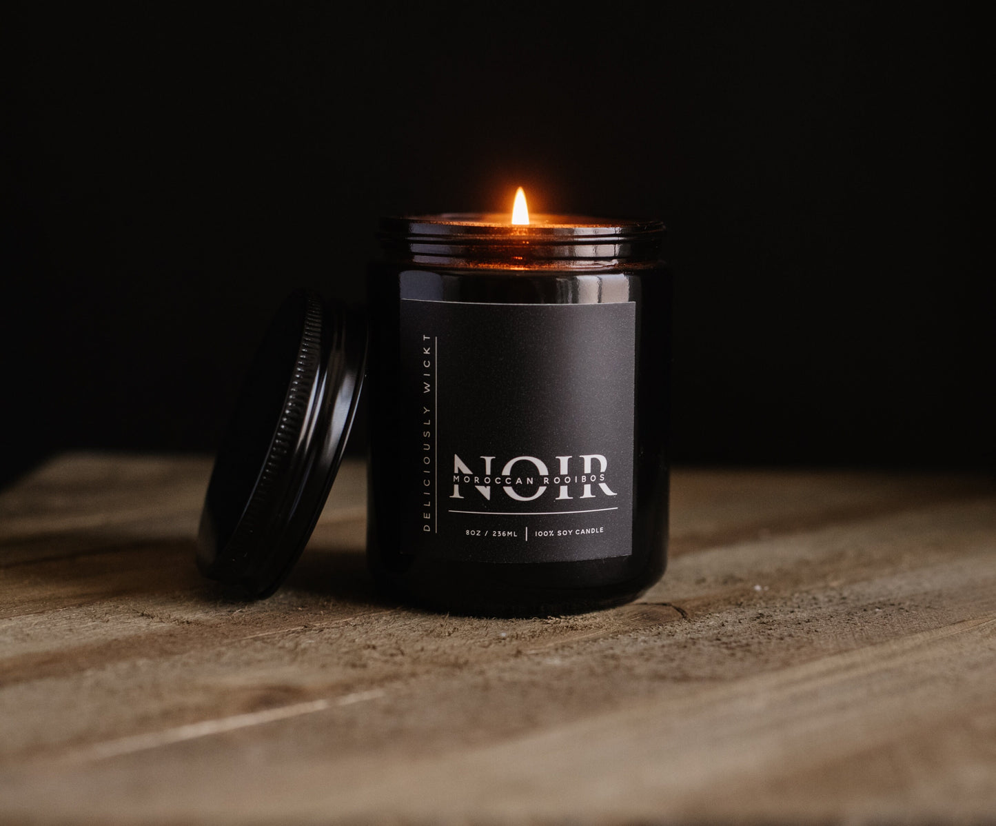 NOIR Moroccan Rooibos Scented 8oz Soy Candle in Glossy Black Masculine Candle Husband Gift Father’s Day Gift Idea Manly Candle Scent