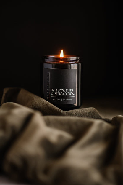 NOIR Midnight Suede 8oz Soy Candle in Glossy Black Masculine Candle Husband Gift Father’s Day Gift Idea Manly Candle Scent Handmade Gift