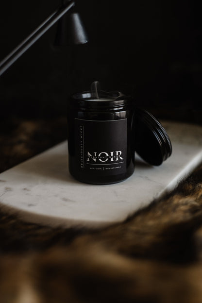 NOIR Midnight Suede 8oz Soy Candle in Glossy Black Masculine Candle Husband Gift Father’s Day Gift Idea Manly Candle Scent Handmade Gift