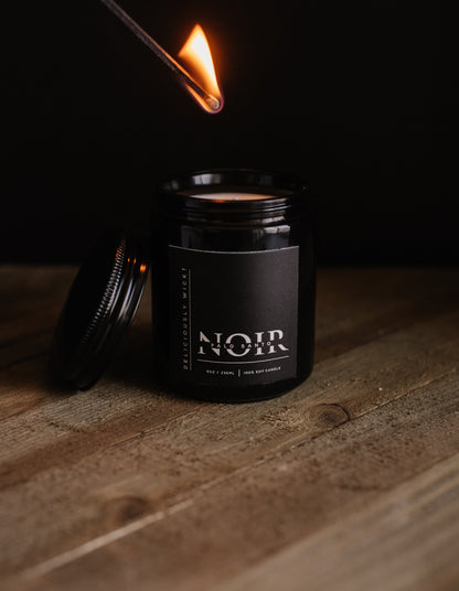 NOIR Palo Santo Scented 8oz Soy Candle in Glossy Black Masculine Candle Husband Gift Father’s Day Gift Idea Manly Candle Scent Handmade