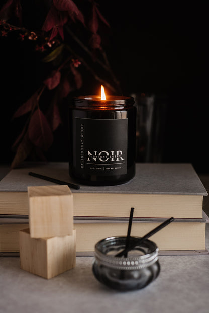 NOIR Midnight Suede 8oz Soy Candle in Glossy Black Masculine Candle Husband Gift Father’s Day Gift Idea Manly Candle Scent Handmade Gift