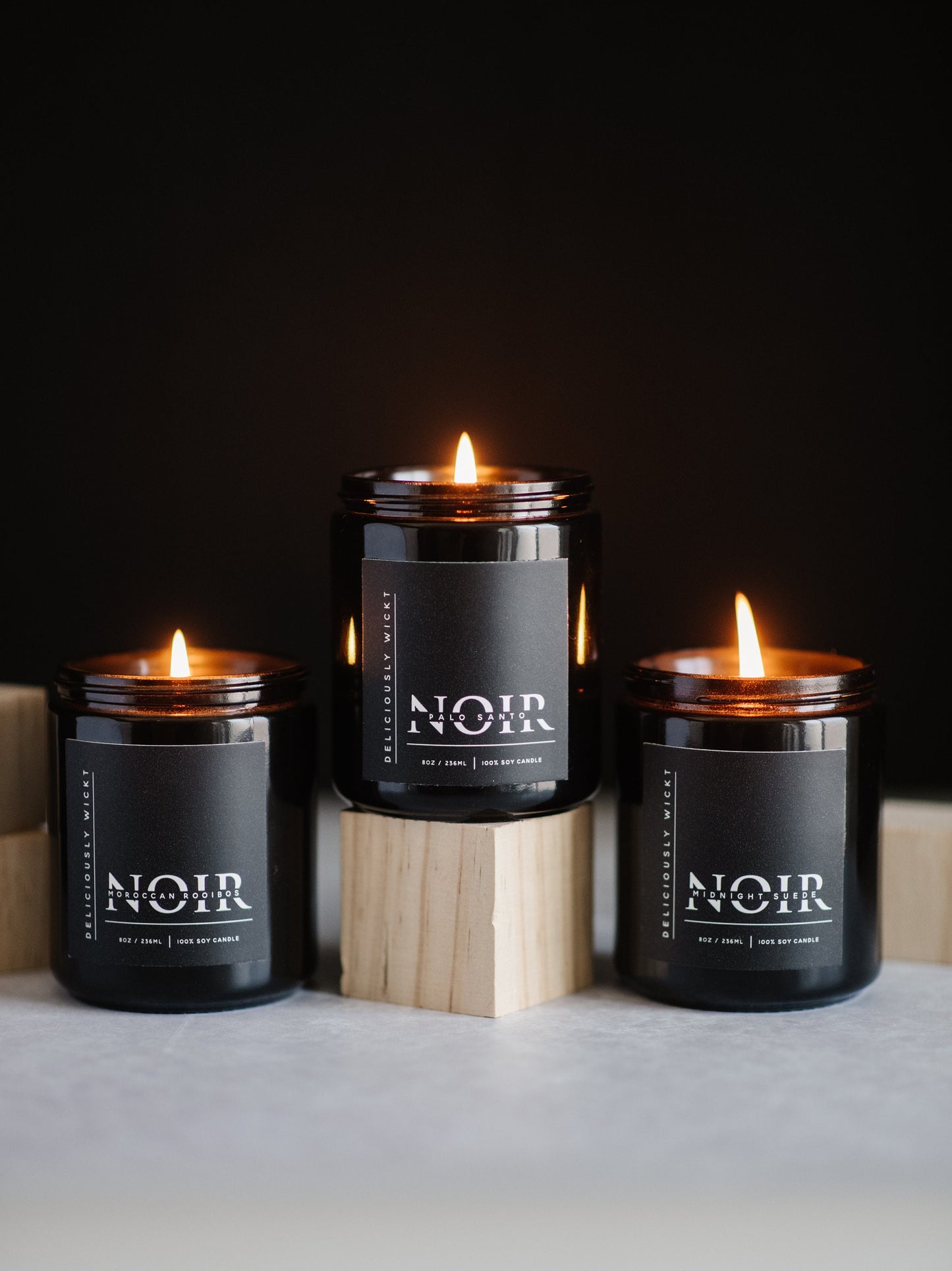 NOIR TRIO - 3x 8oz Scented Soy Candles Modern Decor Musky Candle Monochrome Style Vegan Candle Manly Candle Father's Day Gift Idea For Dad