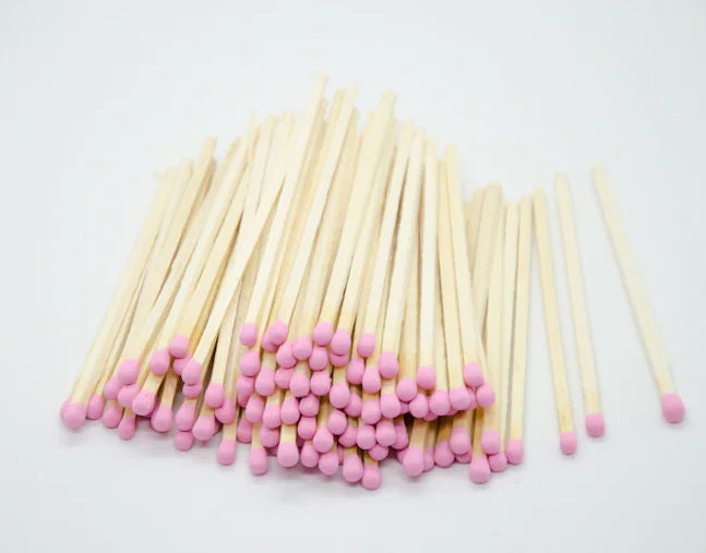 Long Stick Matches Glass Bottle - BUBBLEGUM PINK TIP | Home Décor | Wedding Favors | Matchstick | Candle Accessory