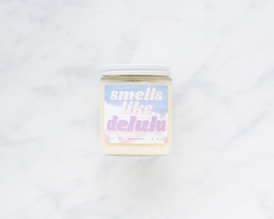 SMELLS LIKE DELULU - 8oz Scented Soy Candle | Glitter Candle | Choose Your Scent | Vegan Candle | Delulu | Gen Z candle